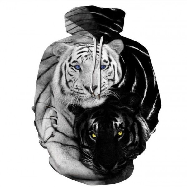 3D print tiger sweatshirt pullover hoodie for men and boys
