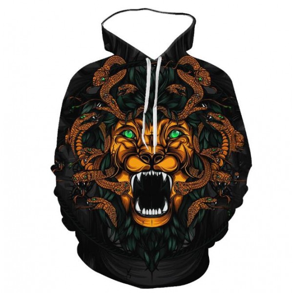 3D tiger print hoodie for men adult black pullover sweatshirt