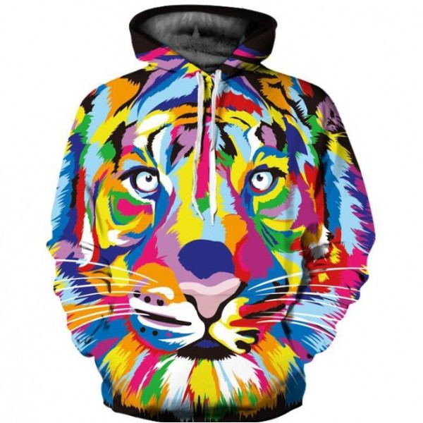 3D tiger print hoodie colorful sweatshirt for men and women