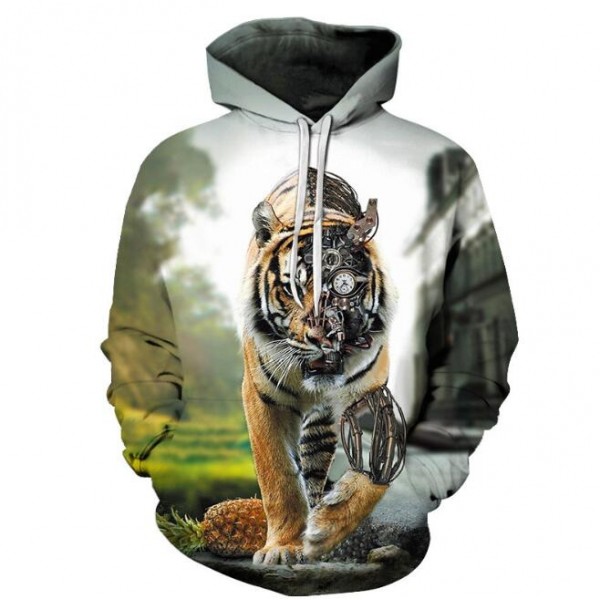 New design fashion tiger print adult unisex pullover hoodie