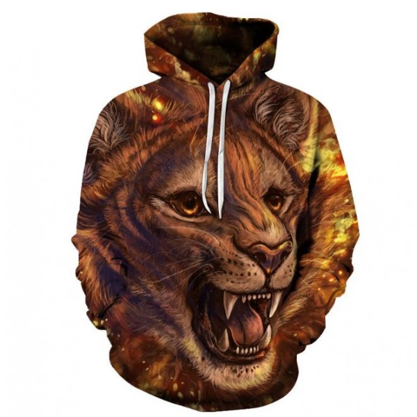 3D style print adult pullover hoodie tiger sweetshirt for men
