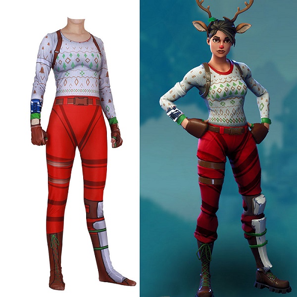 Game Fortnite  costume  RED NOSED RAIDER  REEF RANGER Cosplay tights