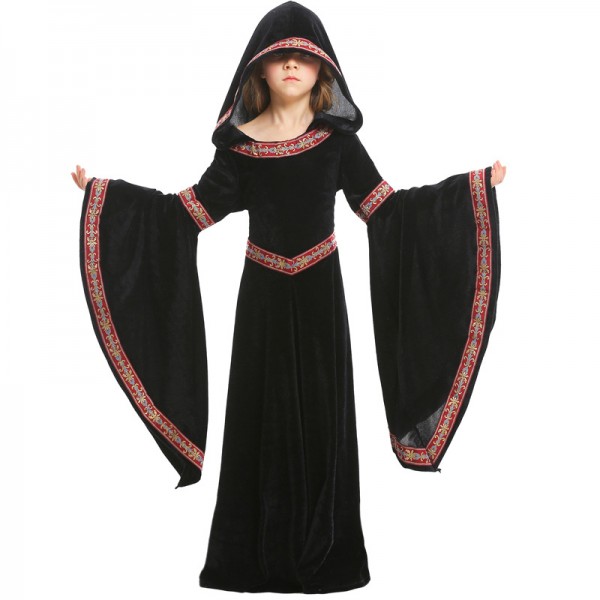 Girls Medieval Black Dress Costume
