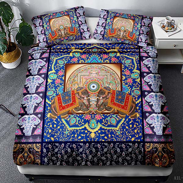 Elephant Bed Set 3D Style Boho Duvet Cover 