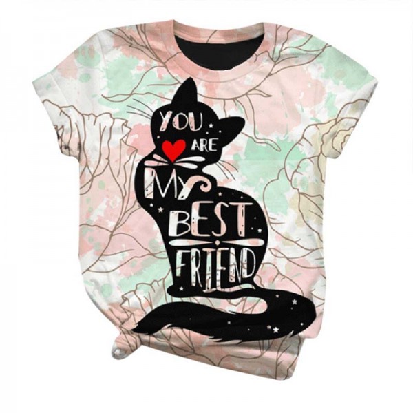 Fashion Cartoon Printing Cat T Shirts For Women