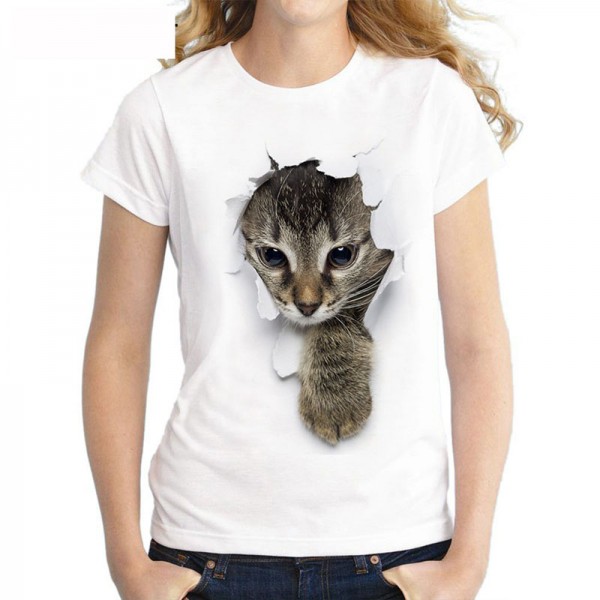 White Funny Cat Shirts For Women