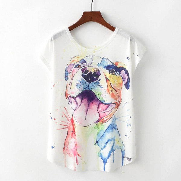 Colorful Print Tops Dog T Shirts For Women