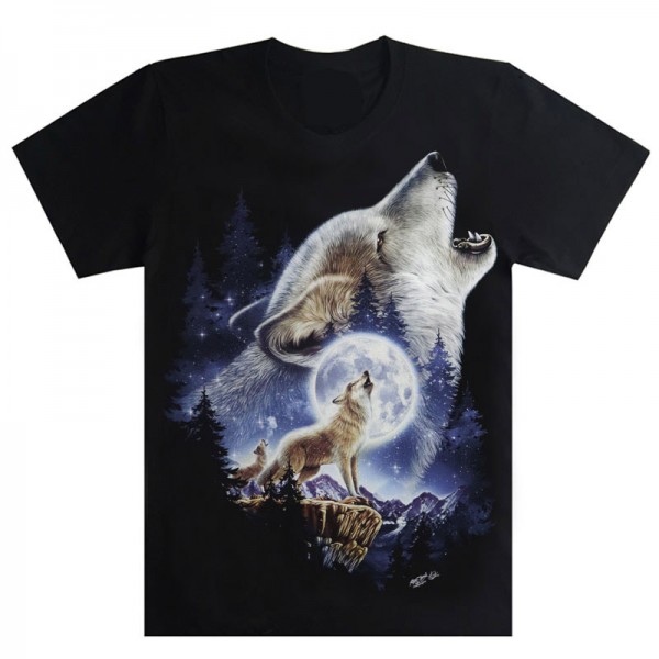 3D Style Adult Print Tops Black Wolf Shirt