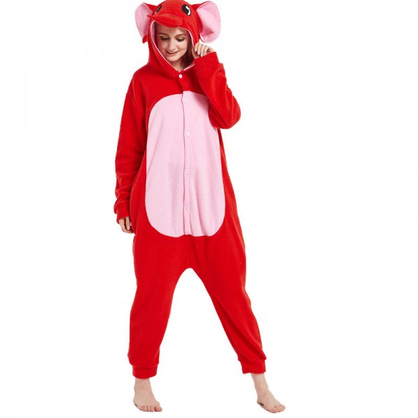 Adult And Kids Elephant Costume Red Furry Bodysuit