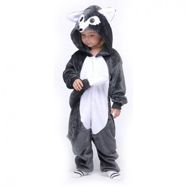 Gray Kids Wolf Pajamas Unisex Furries Costume