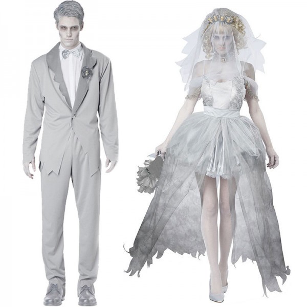 Adult Ghost Bride Cosplay Suit Couples Halloween Costume