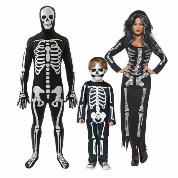 Adult Kids Skeleton Cosplay Set Family Halloween Costumes 