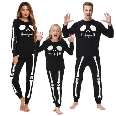 Halloween Skeleton Jack Cosplay Pajamas Adult Kids Family Costumes 
