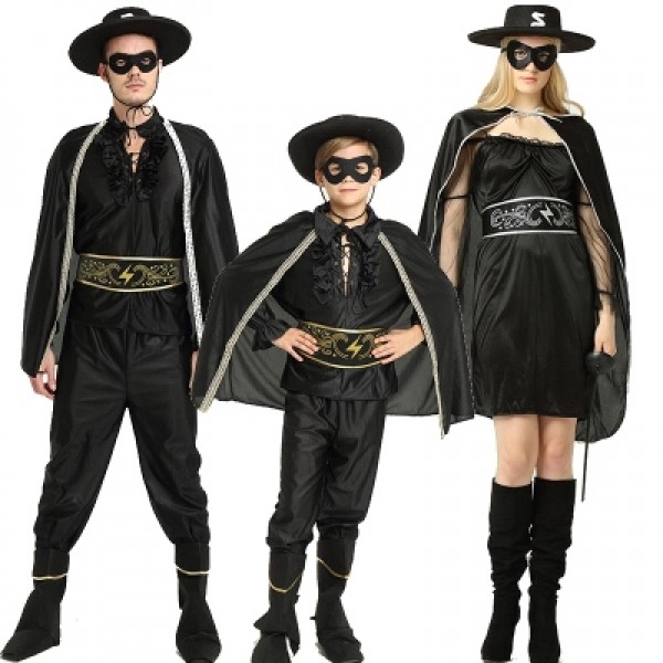 Adult Kids Halloween Zorro Cosplay Outfit Family Costume 