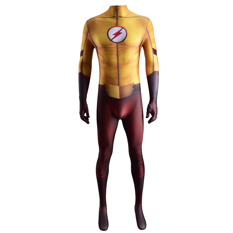 Kid Flash Jumpsuit The Flash Cosplay Costume Bodysuit Adult Kids Halloween Cos 