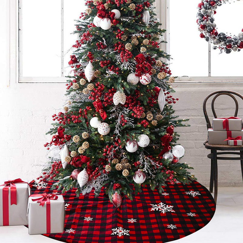 48" Red And Black Buffalo Plaid Christmas Tree Skirt