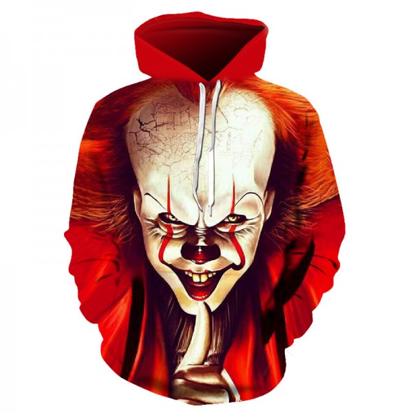 Hot New Unisex It Printing Adult Horror Halloween Red White Sweater Hoodie 