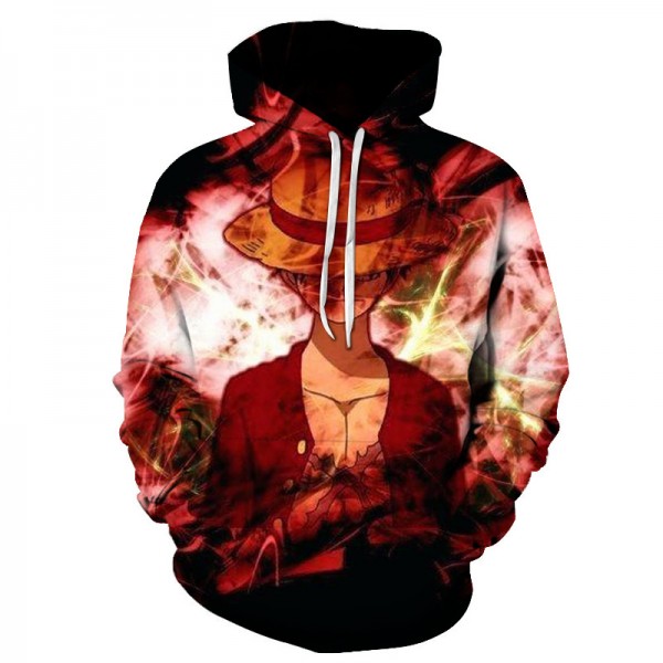 Hot Anime One Piece Luffy Printing Adult Unisex Red Hoodie Sweater 