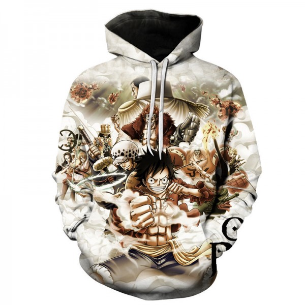 Anime One Piece Luffy Ace Printing Adult Unisex White Hoodie Sweater 