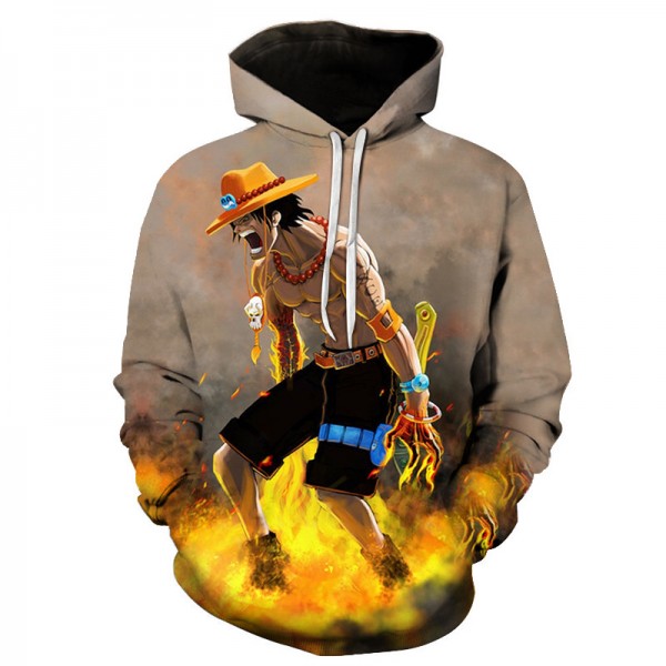 Anime One Piece Luffy Ace Printing Adult Unisex Gray Hoodie Sweater 