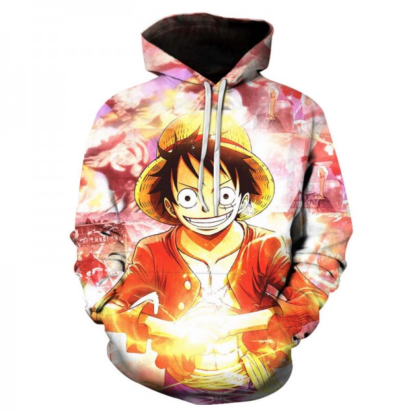 Anime One Piece Luffy Ace Printing Adult Unisex Red Pink Hoodie Sweater 