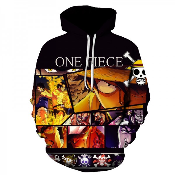Anime One Piece Luffy Ace Printing Adult Unisex Black Red Hoodie Sweater 