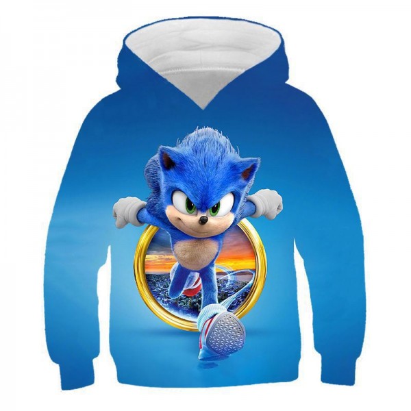 2020 Hot New Sonic Printing Kids Boy Girl Light Blue Sweater Hoodie 
