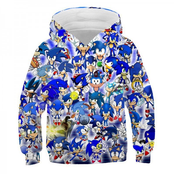Hot New Sonic 3D Printing Kids Boy Girl Blue White Sweater Hoodie 