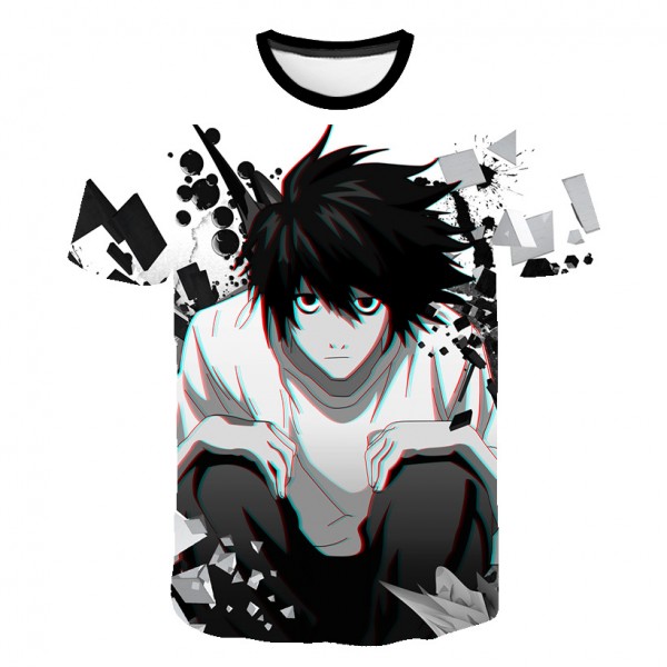 Anime Death Note Unisex L Lawliet White Black Shirt T-Shirt Merch