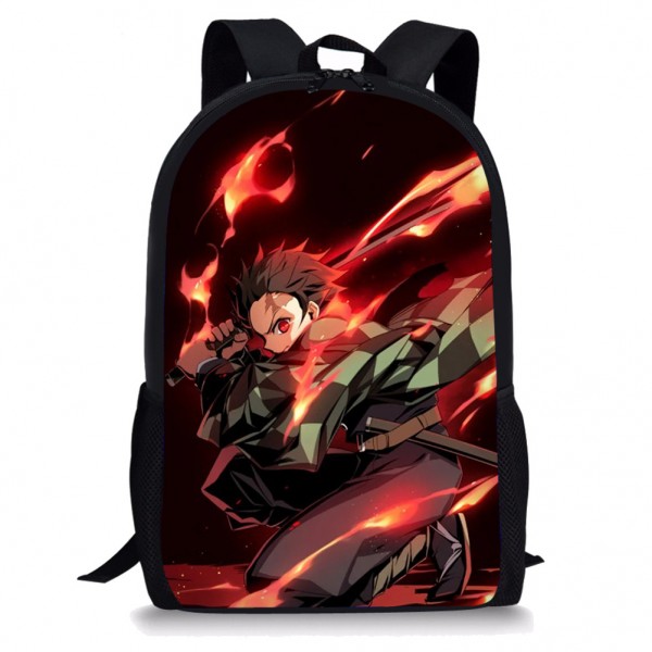 Anime Demon Slayer Kamado Tanjirou Black Printing Backpack School Bag