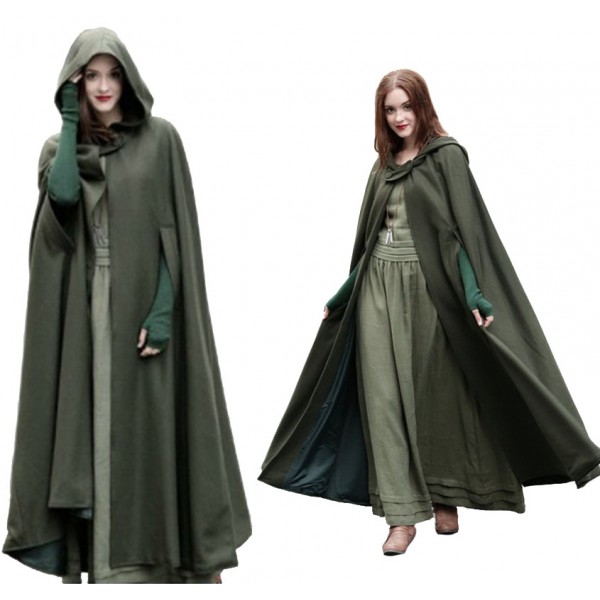 Medieval Renaissance Hooded Cardigan Sleeveless Long Skirt Shawl Dress