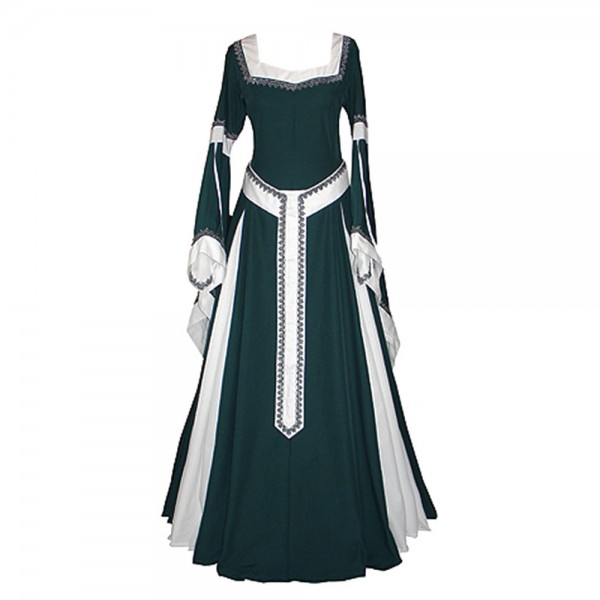 European and American ladies square neck horn long sleeve long dress medieval costume