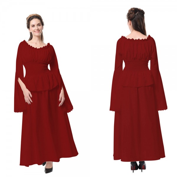 Women's Renaissance medieval new European and American long-sleeved dress