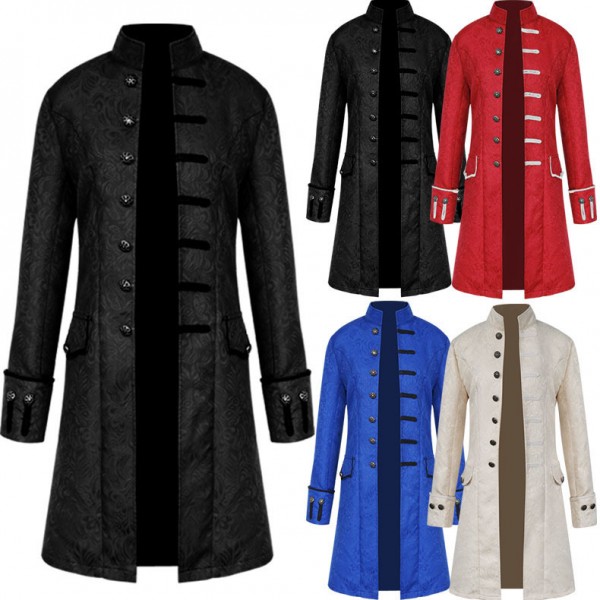 European and American men's coat solid color punk retro men medieval overcoat
