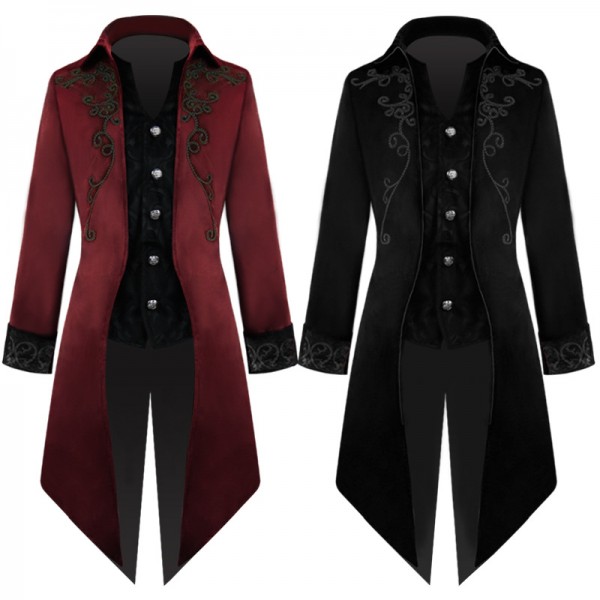 Medieval vintage clothing mid-length tuxedo punk men's coat