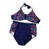 Plus size retro polka dot hanging neck two-piece swimsuit bikini