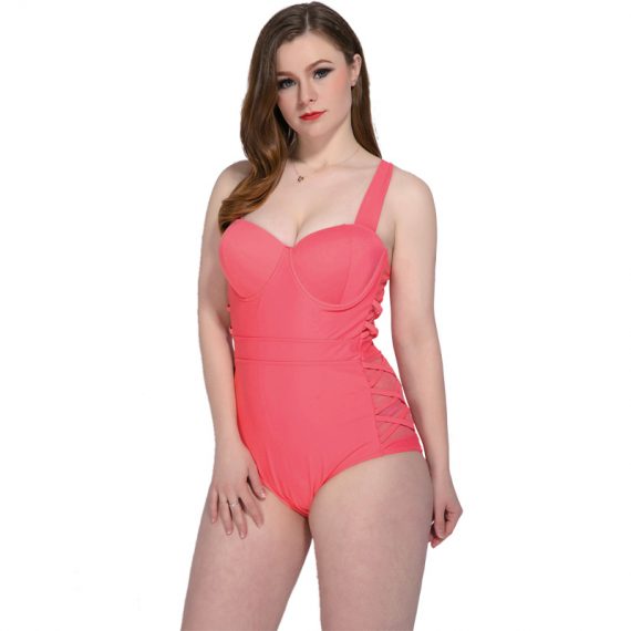 Solid color patternless sexy plus size one-piece swimsuit