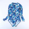 Floral sexy slim long sleeve sunscreen one-piece swimsuit wetsuit no chest pad and steel ring