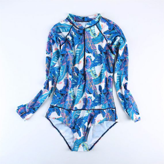 Floral sexy slim long sleeve sunscreen one-piece swimsuit wetsuit no chest pad and steel ring