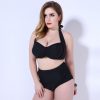 Large size high waist solid color unpatterned bikini swimsuit
