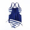 Solid color striped high elastic large size leaky back sexy swimsuit