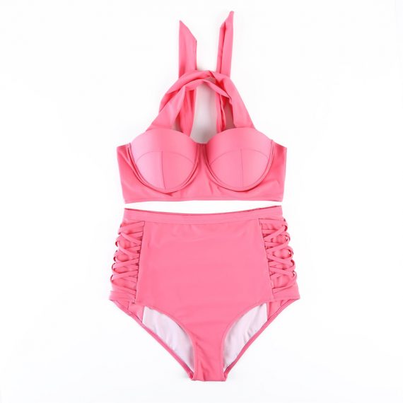 Fashion large size high waist tight bikini Steel ring with chest pad