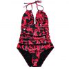 European and American large size non-steel ring printed swimsuit one-piece of triangle