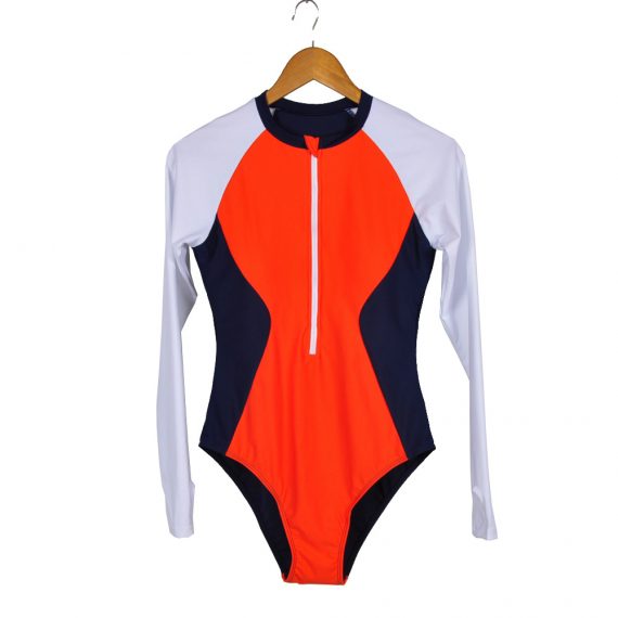 Contrast stitching patternless long-sleeved slim sexy swimsuit
