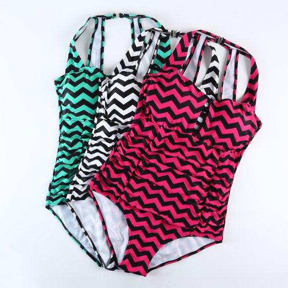 Women's plus size striped high elastic triangle swimsuit