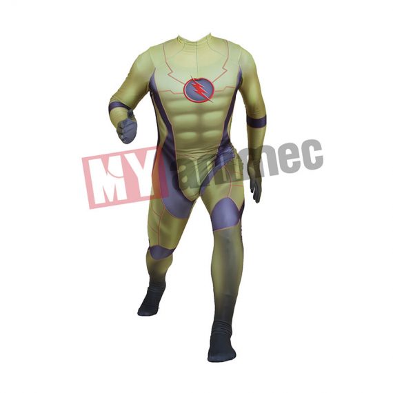 The Flash superheroes Green Male Flash Lycra Spandex cosplay costume jumpsuit