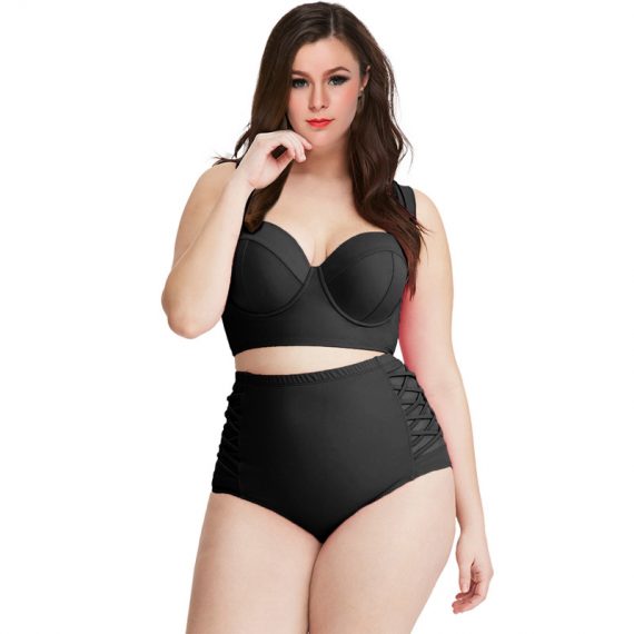 Fashion large size high waist tight bikini Steel ring with chest pad