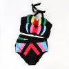Multicolor striped pattern large size two-piece split bikini with steel ring swimsuit