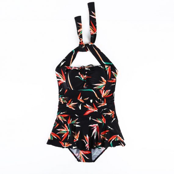 One-piece sexy skirt swimsuit with patterned plus size cover belly