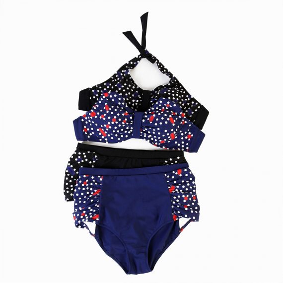 Plus size retro polka dot hanging neck two-piece swimsuit bikini